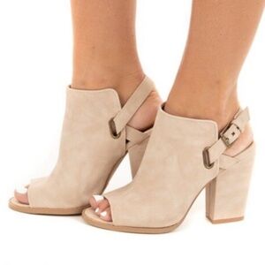 Qupid Beige Peep Toe Bootie with Ankle Strap